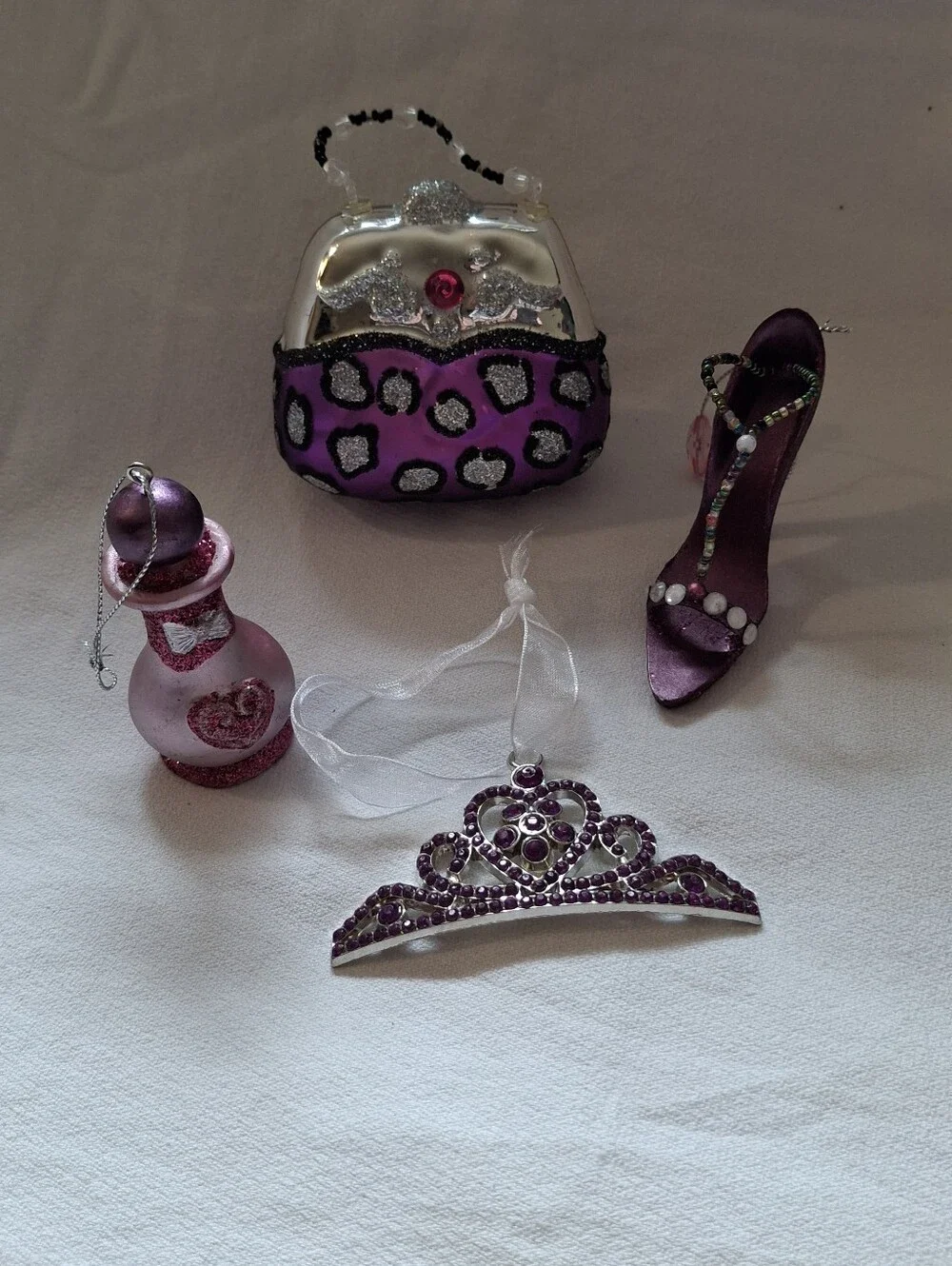 Vintage Style Glam Glitter Christmas Glass Ornaments- Set Of 4